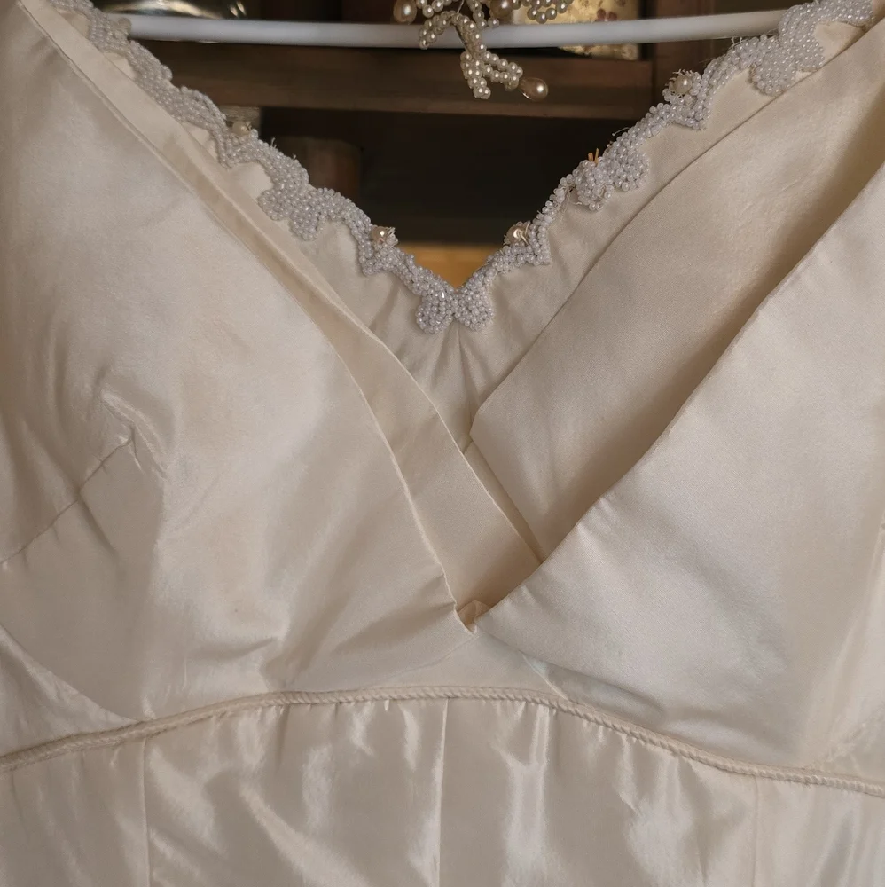 Priscilla of Boston Wedding Gown 50s Raw Silk, Pearl & Sequin Embellished, Small